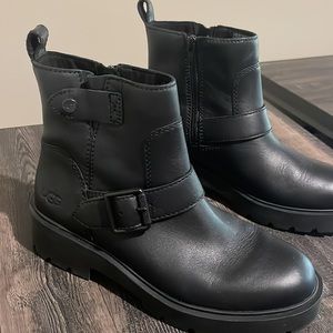Black Ugg Leather Boots . 8.5 , worn a couple times, no obvious flaws.